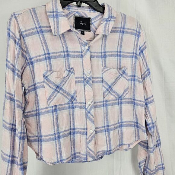 Rails Moyenne Button Down Women's Size Medium Pink Blue Plaid Top Shirt - Picture 2 of 7